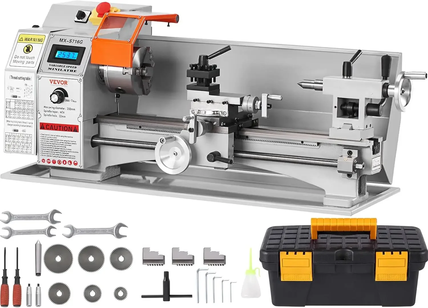 Mini Metal Lathe Machine 7'' x 16'' 800W Precision Benchtop Power Metal Lathe 150-2500 RPM Continuously Variable Speed