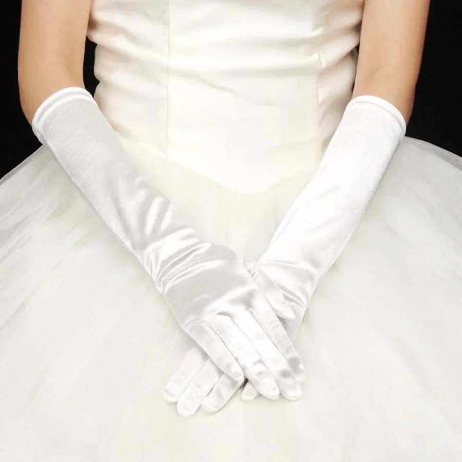 

Wedding Gloves Bridal Satin Long Finger White Black Ivory Wedding Accessories