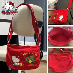 Sanrio Hello Kitty Shoulder Bag Kawaii Female Corduroy Retro Messenger Bag Fashion Cute Messenger Bag Casual Fashion Handbag New