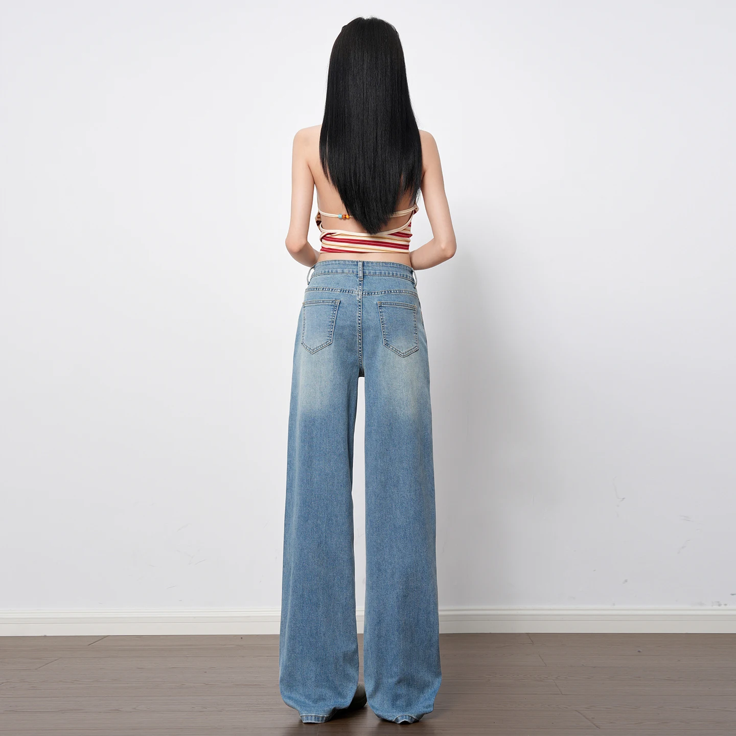 American Casual 2026 New Light Wash Stretch Straight Jeans High Rise Loose Non Stick Leg Wide Floor Women Street Outfit Pants view 4