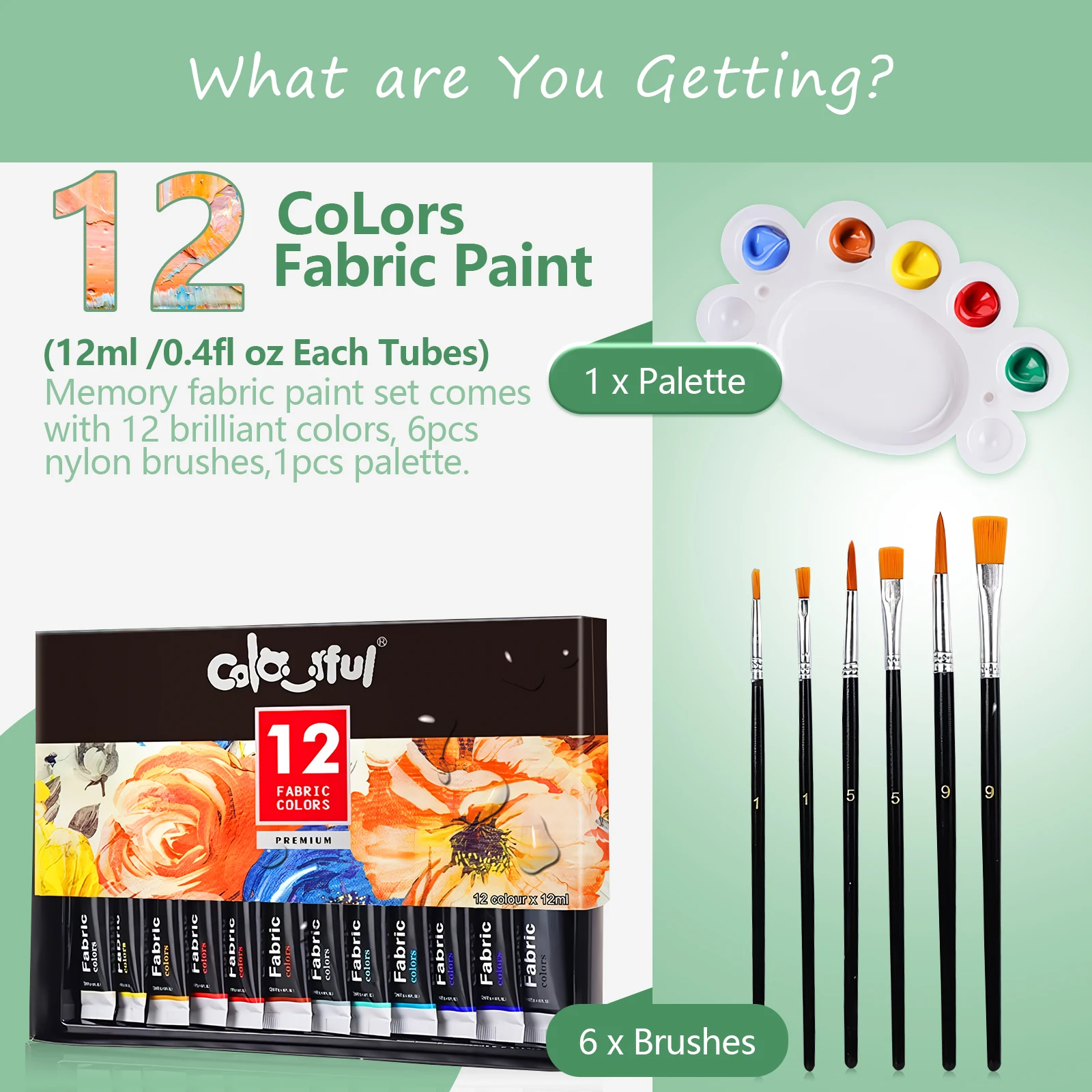 Fabric Paint Set for Clothes 12 Colors Permanent Textile Paint Puffy Paint Kit for Shoes, Canvas - Non-Toxic Slick Painting