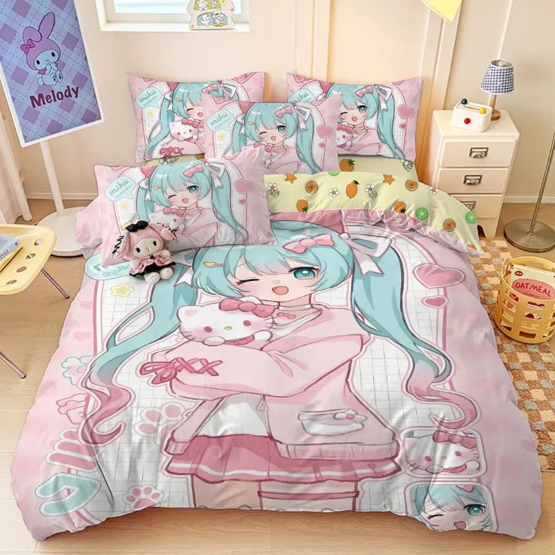 アニメ初音ミク-2d-4-点セット寝室学生漫画かわいい寮肌に優しいソフト-3-点セット寝具卸売