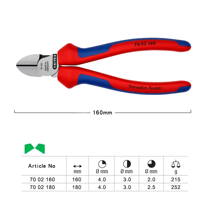 KNIPEX Tool Diagonal Pliers Wire Cutter High Quality Vanadium Electric Steel Cutting Tools No.7002160| 7002180