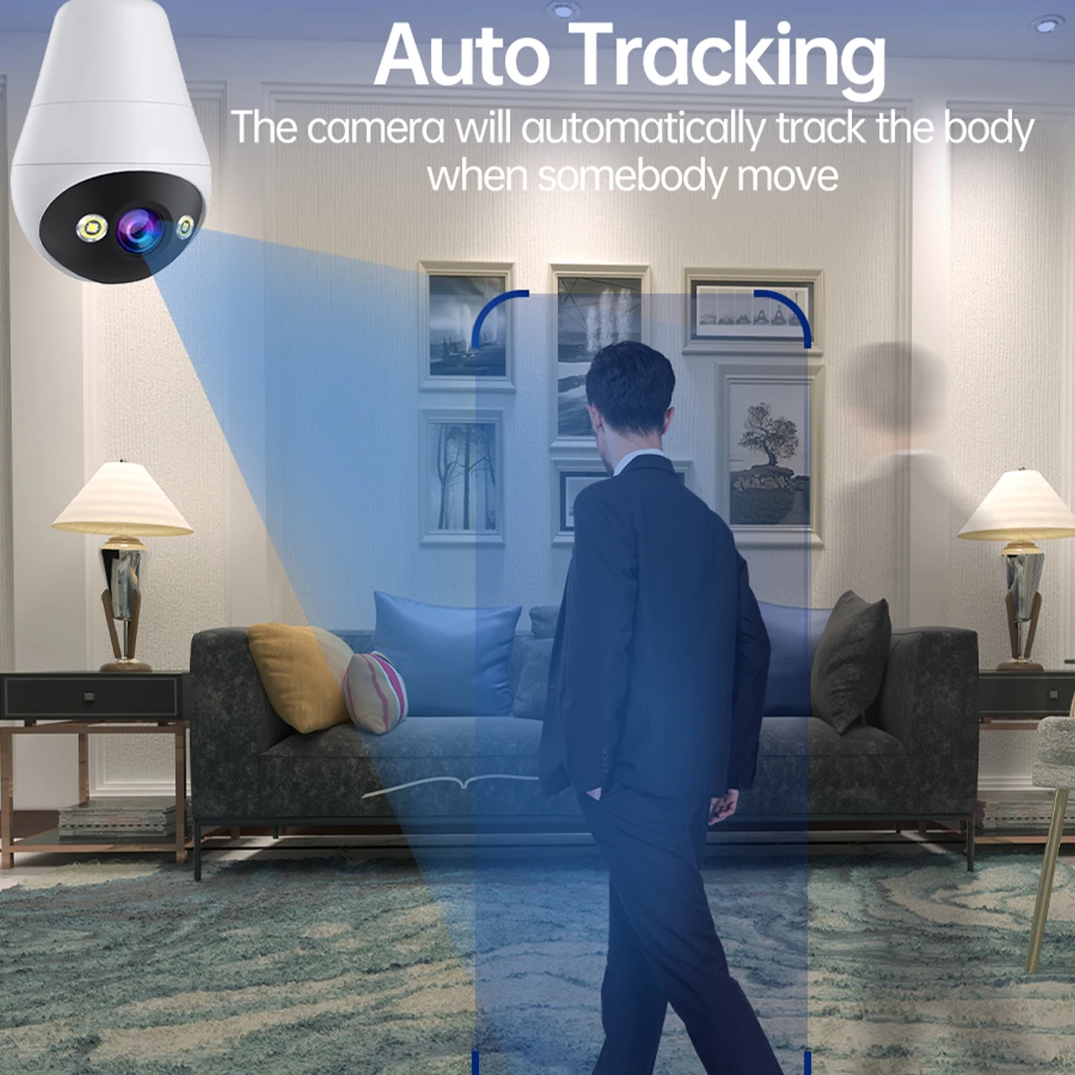 Kamera Pengawas Bohlam Jooan 3MP, Penglihatan Malam Berwarna, Pelacakan Manusia Otomatis, Zoom, Monitor Keamanan Dalam Ruangan, Kamera Wifi