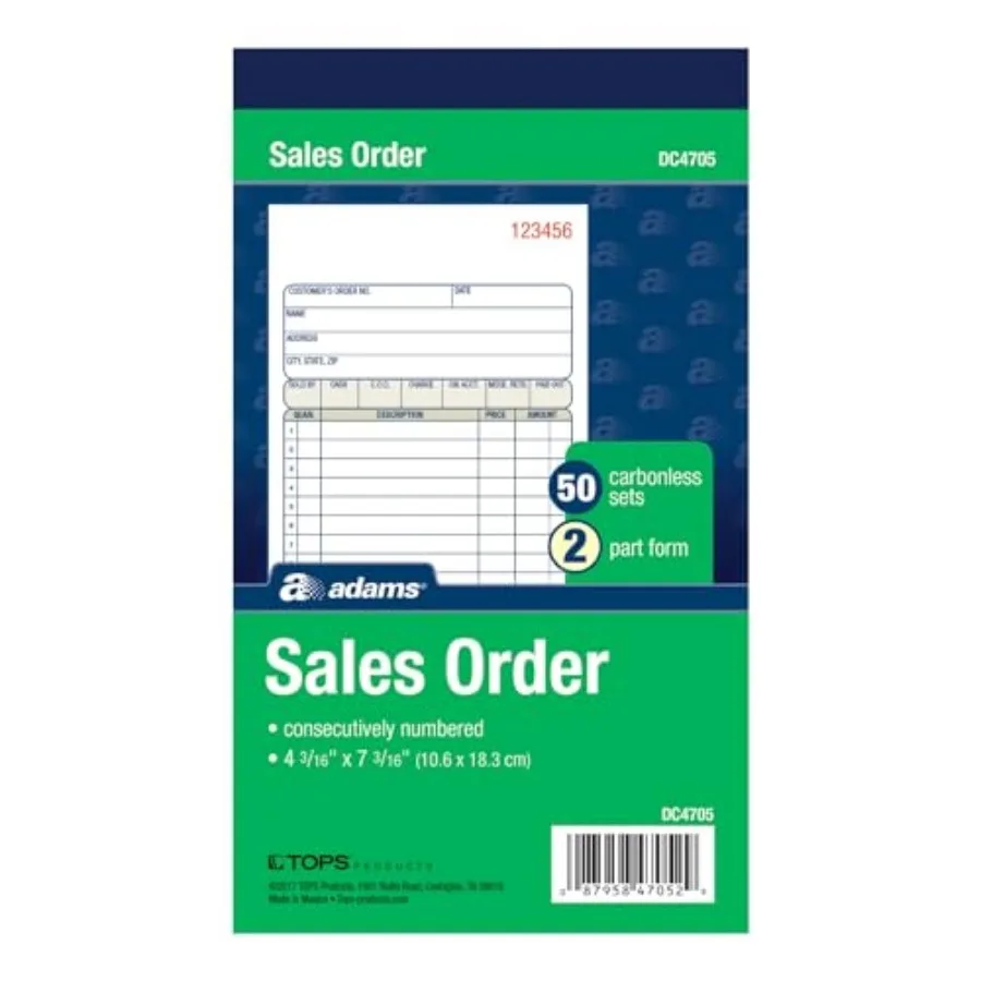 Sales Order Book, 2-Part, Carbonless, White/Canary, 4-3/16 x 7-3/16 Inch, 50 Sets per Book DC4705