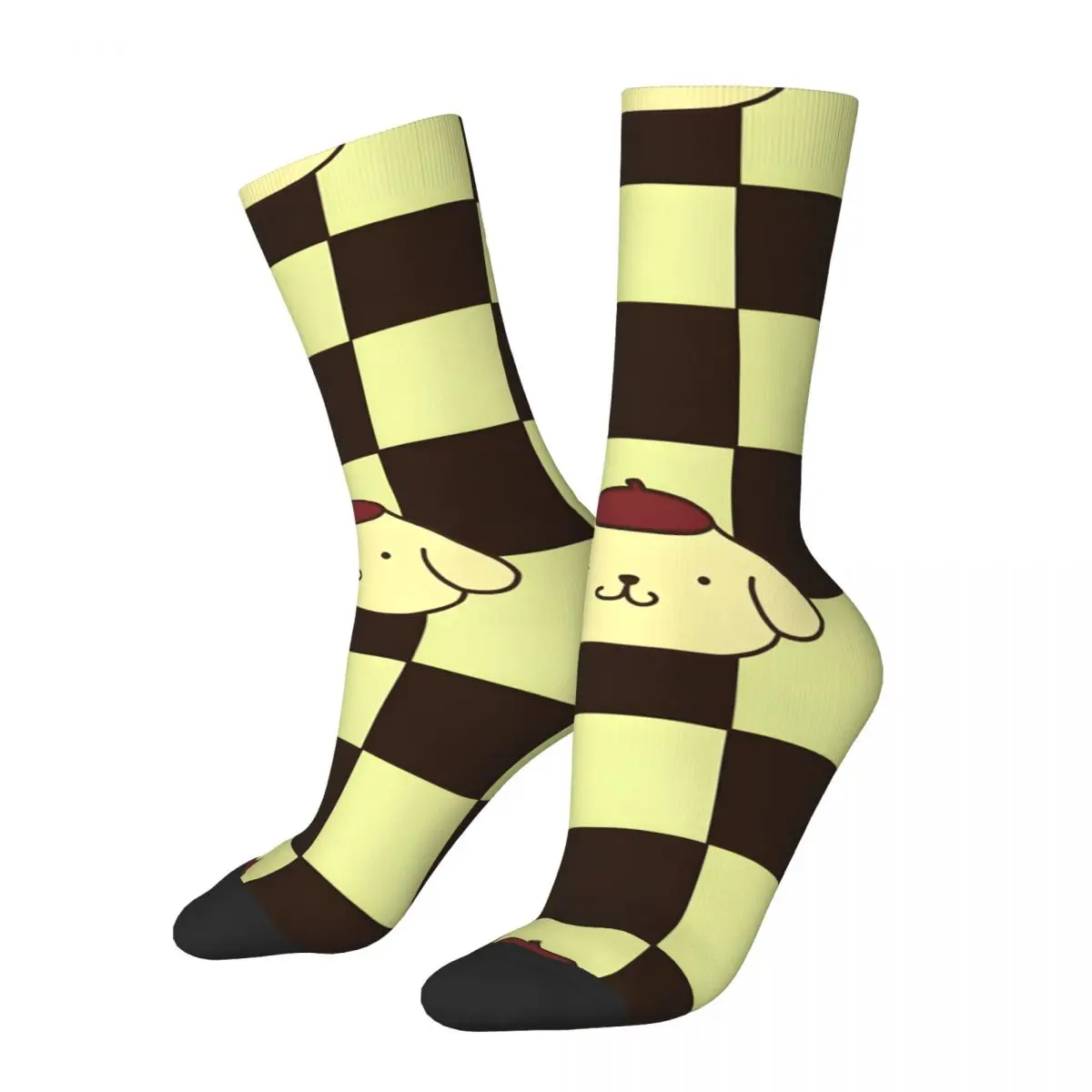 Checkered Yellow Brown Pillow Crazy Men's compression Socks Unisex Sanrio Harajuku Seamless Printed Novelty Happy Crew Sock