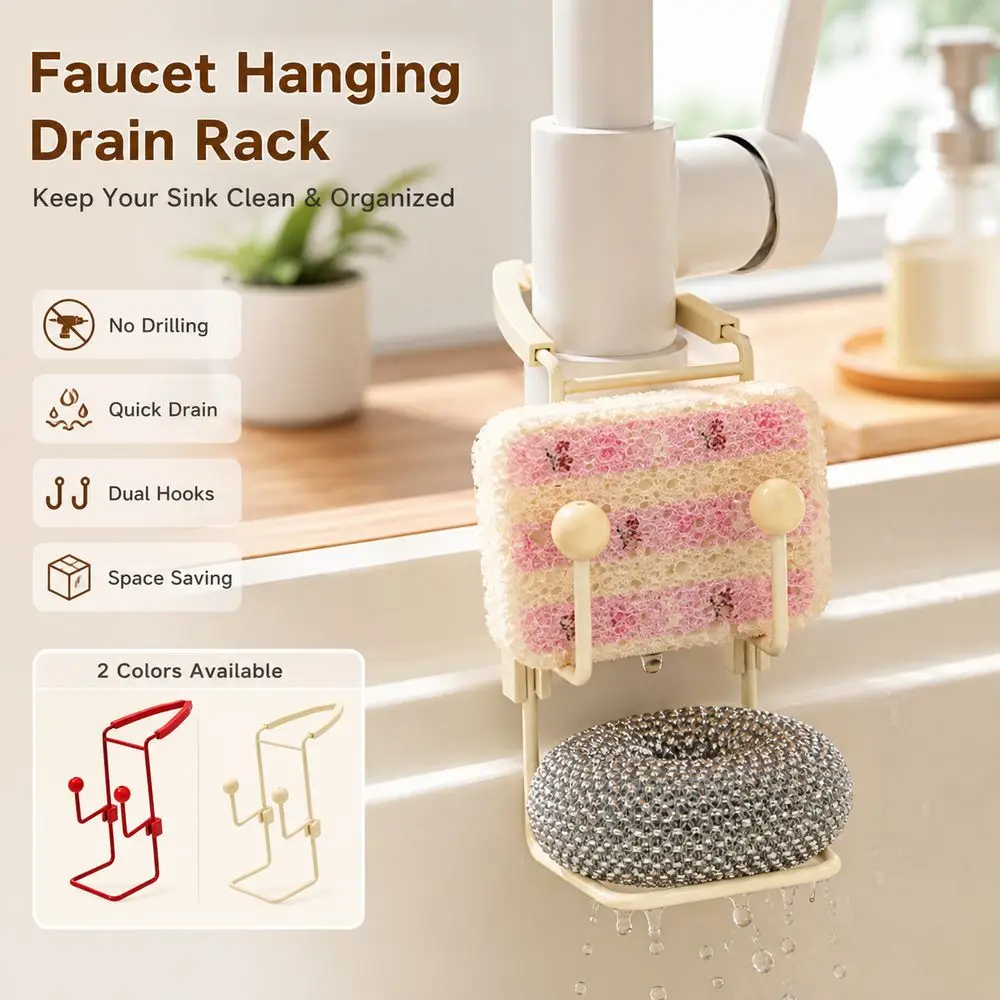 Dual Hooks Faucet Drain Rack Quick Draining Cleaning Tool Organizer Hanging Sink Open Frame Kitchen Sink Rack