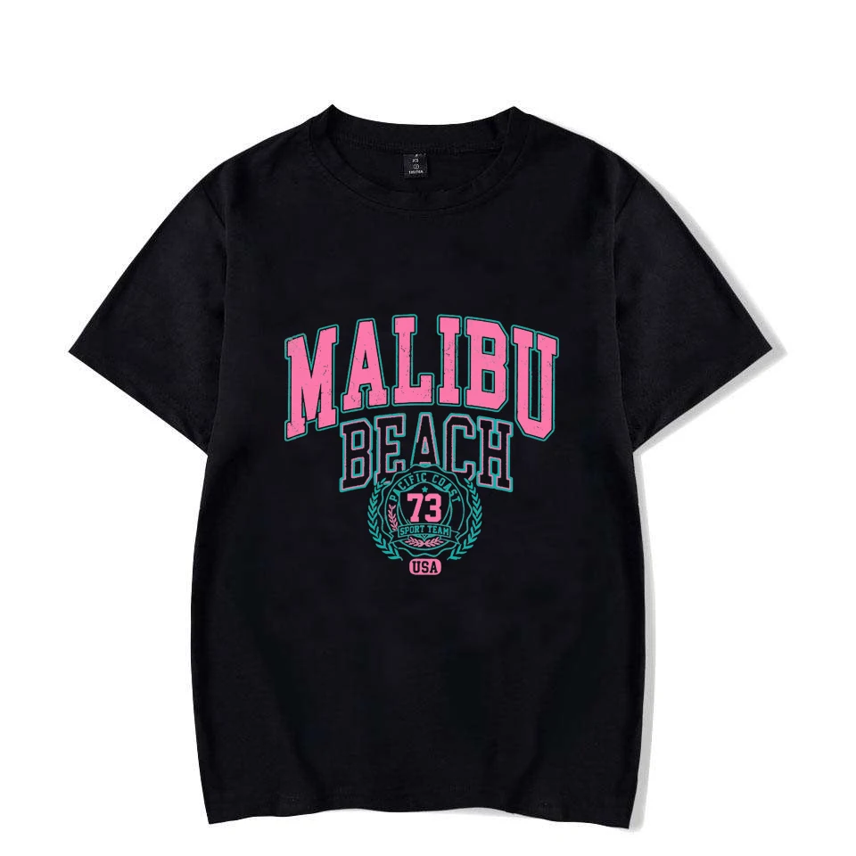 

Malibu Beach Washed T-Shirt Women's Letter Print T-Shirt Comfy Round Neck Tops Casual Oversized T-shirts Women's Clothing