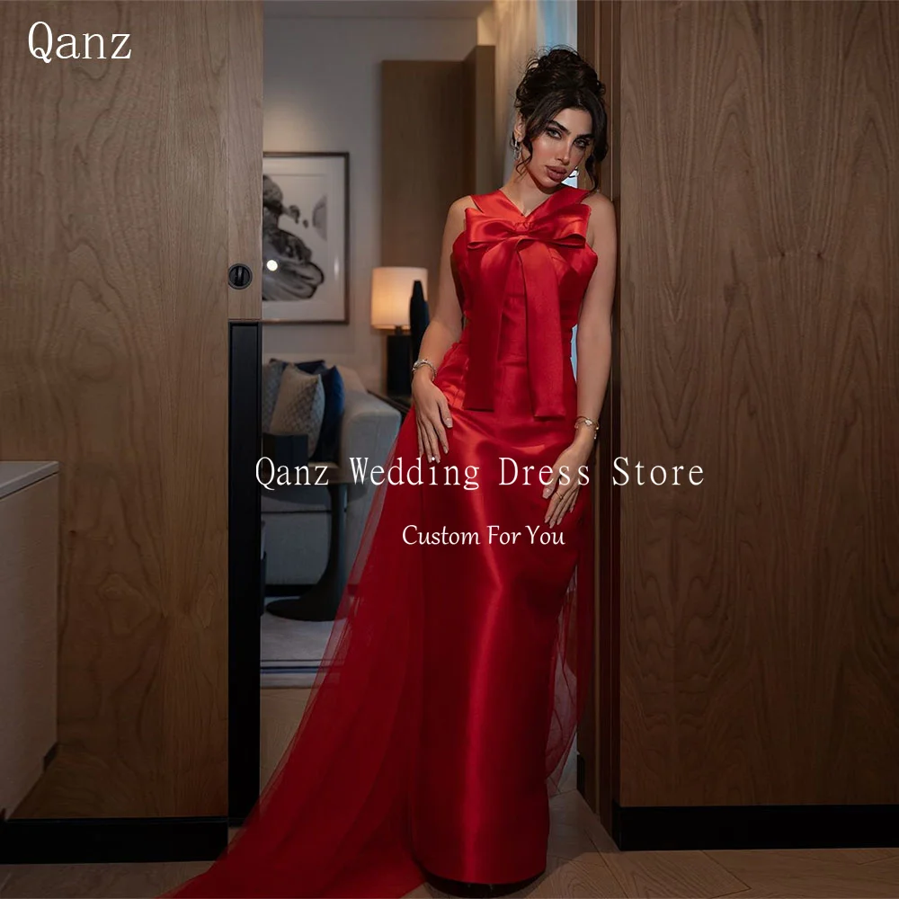 

Qanz Red Graceful Evening Dresses Satin Mermaid Backless Abendkleider Elegant Für Hochzeit Formal Occasion Dresses Customized