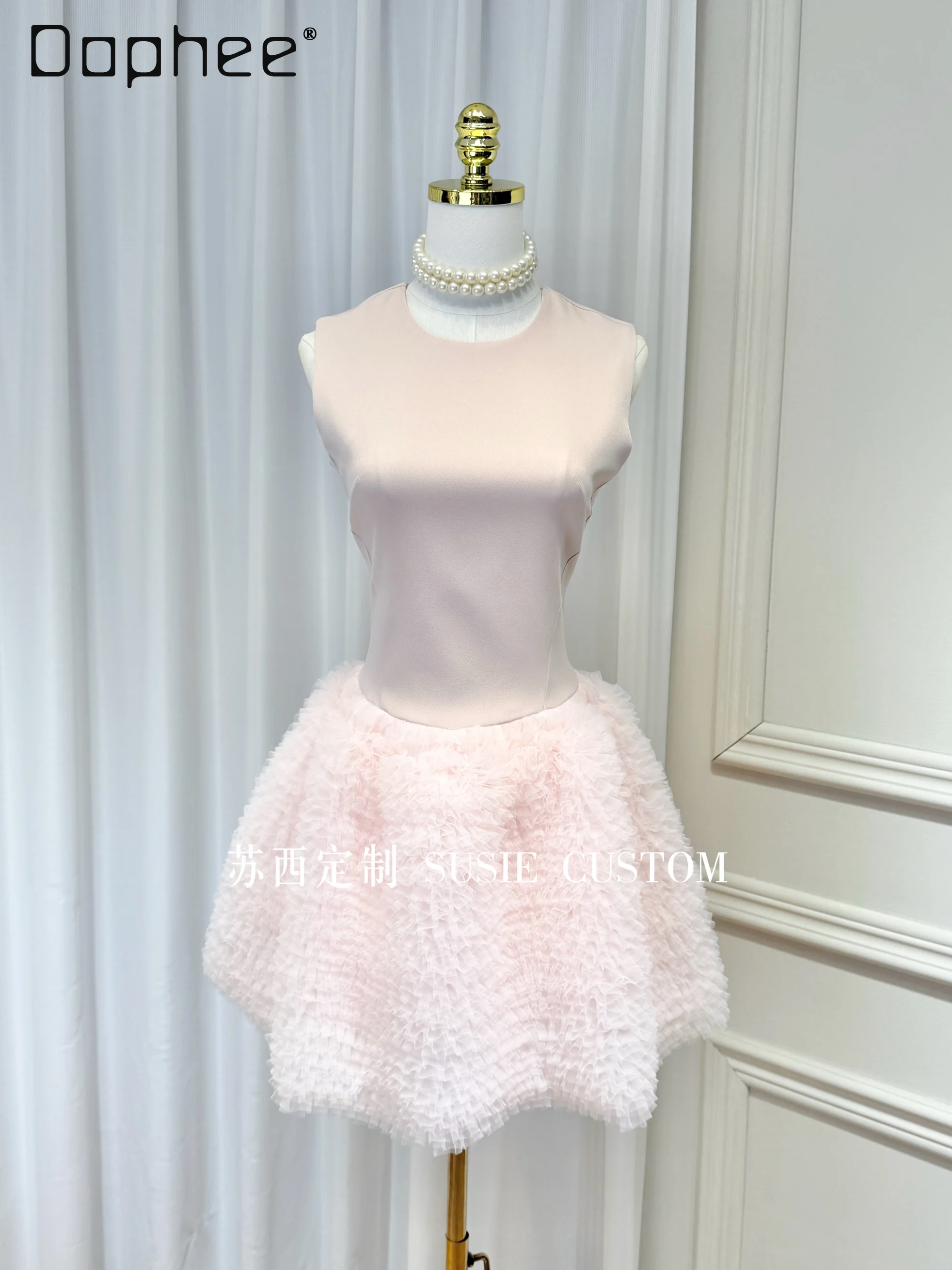 

High Sense Graceful Princess Dress Heavy Industry Sleeveless Vest Slim Splicing Cake Mesh Tutu Dress Birthday Dress for Women