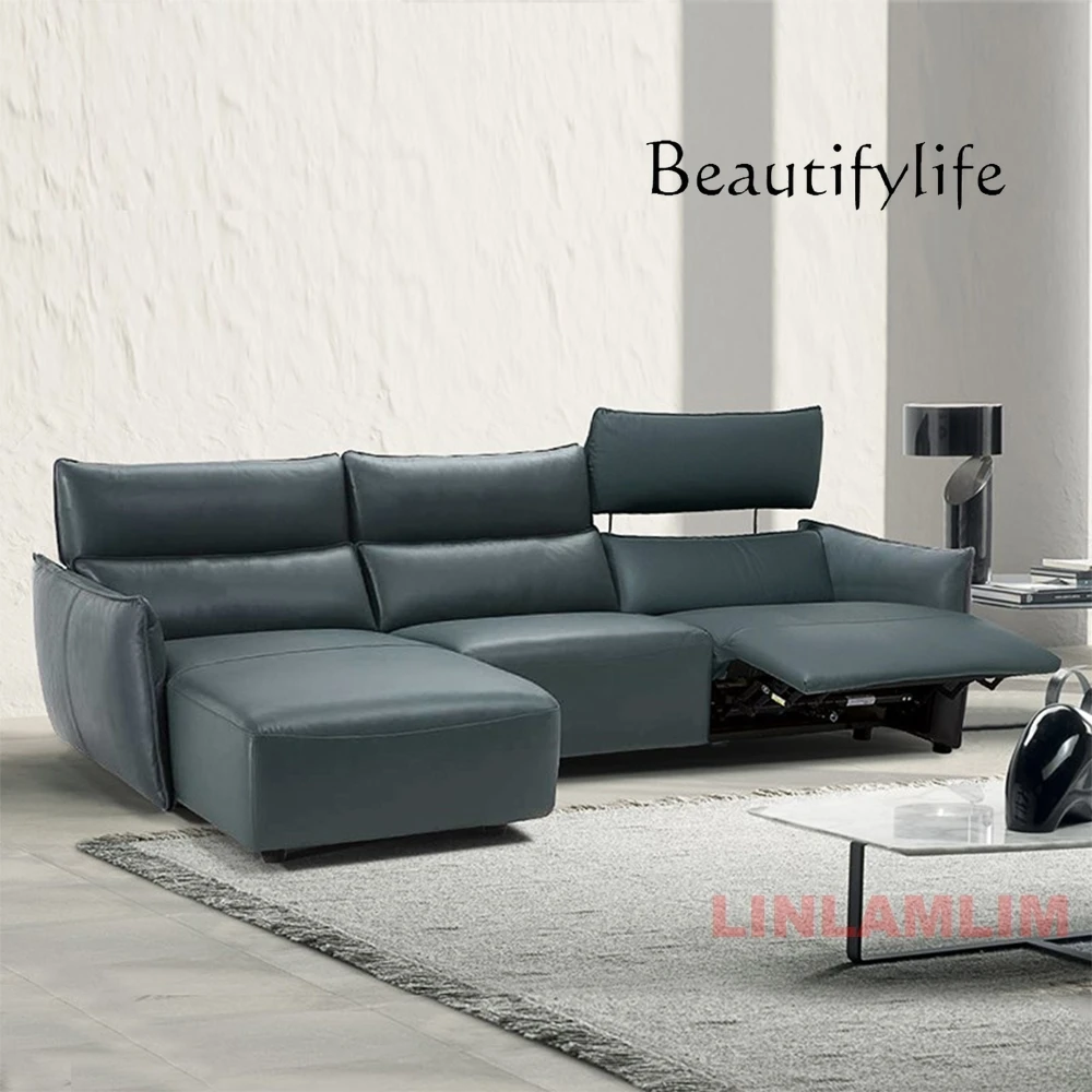 

Dual Motor Power Reclining Genuine Leather Sectional Sofa with Adjustable Headrests, L-Shaped Corner Couch with Chaise Lounge