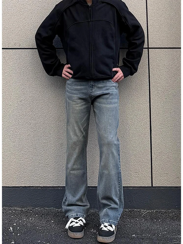 

Мужские расклешенные джинсы с высокой талией в американском стиле ретро, узкие брюки-ножи, повседневные молодежные зимние брюки