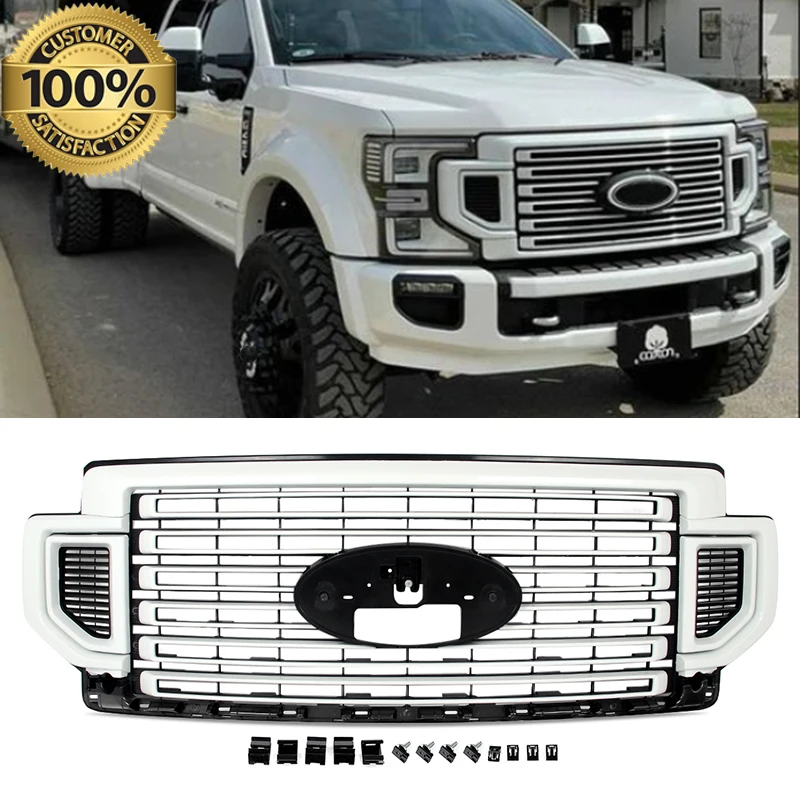 Magickit Front Grill Assembly Replace For Ford F-250 F-350 F450 Super Duty 2020 2021 2022 Front Bumper Grille Oxford White Z1/YZ