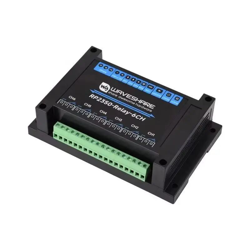 SKU-31790 Waveshare Industrial 6-Channel RP2350 Relay Module, Onboard RS485 / Pico HAT interfaces, With Multiple Isolation Prote