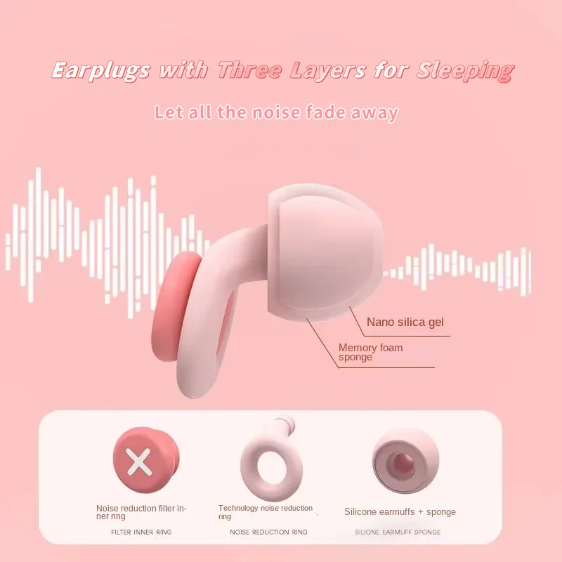 3 Layer Filter Earplugs for Sleep Noise Cancelling Silicone Sponge Earplug Sound Insulation EarPlug with Case Anti-noise Earplug