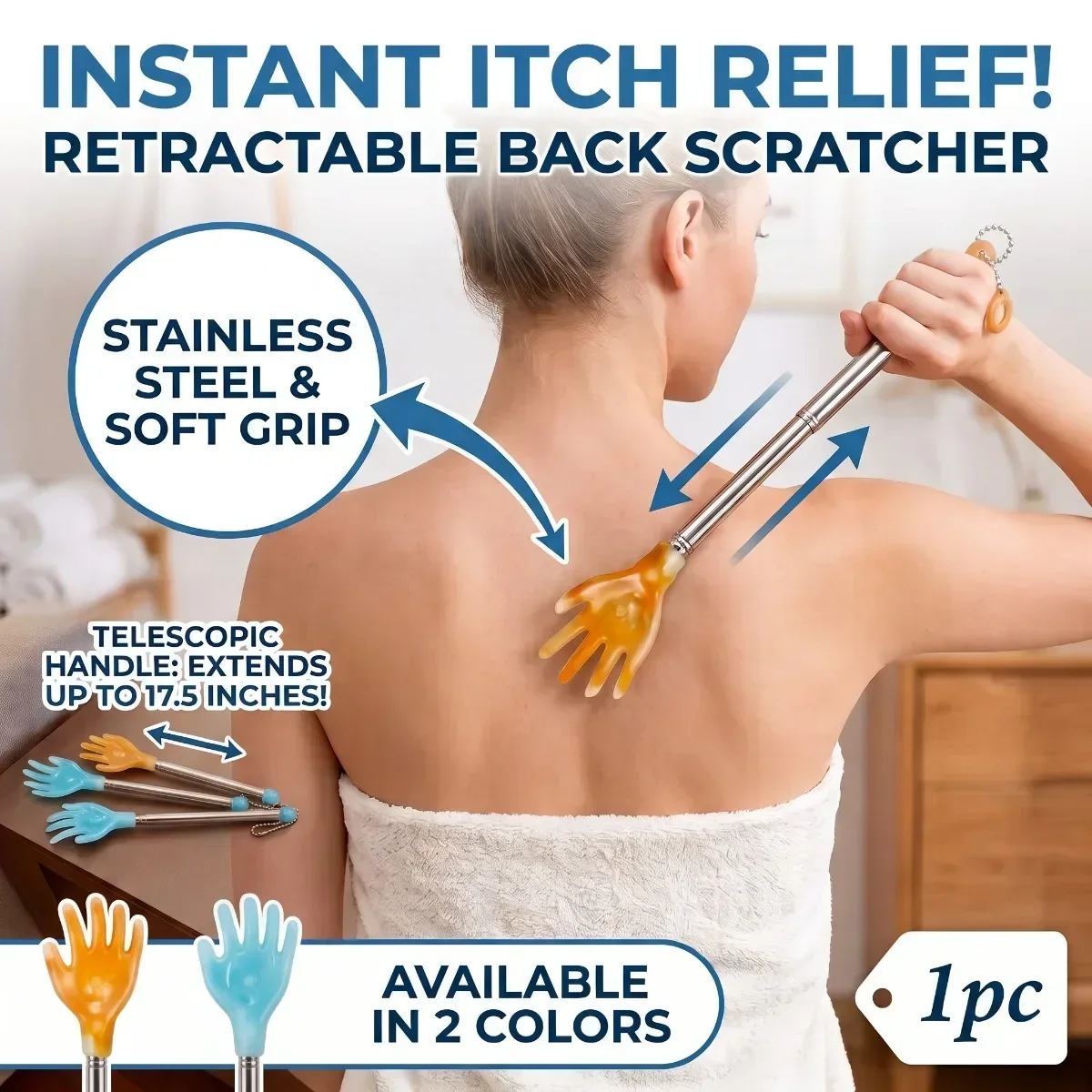 1 Pc Retractable Back Scratcher Portable Telescopic Body Massager Itch Relief Tool Stainless Steel Relax Claw Handle Hand Stick