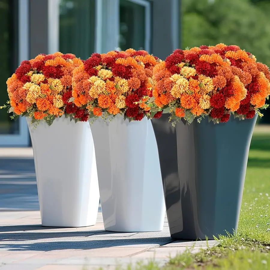 12 قطعة من زهور الخريف الاصطناعية فخاخ صناعي زهور برتقالية محروقة متنوعة من الحرير المزيف باقة أقحوان الخريف القطيفة لـ V #4