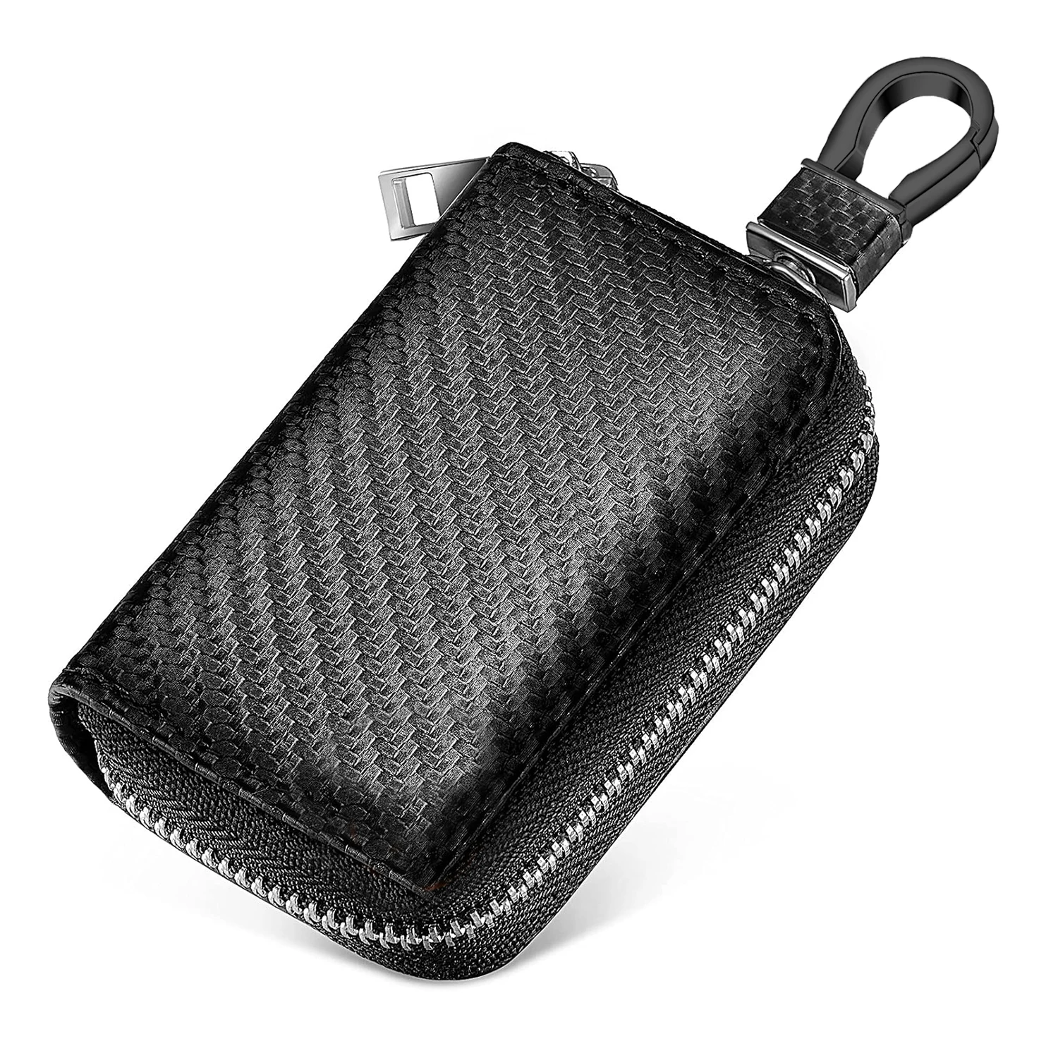

Car keybag, carbon fiber car keychain zipper tool, black storage, PU leather, 14x5.5x2.2cm, 1x Car Key Pack, suitable for car