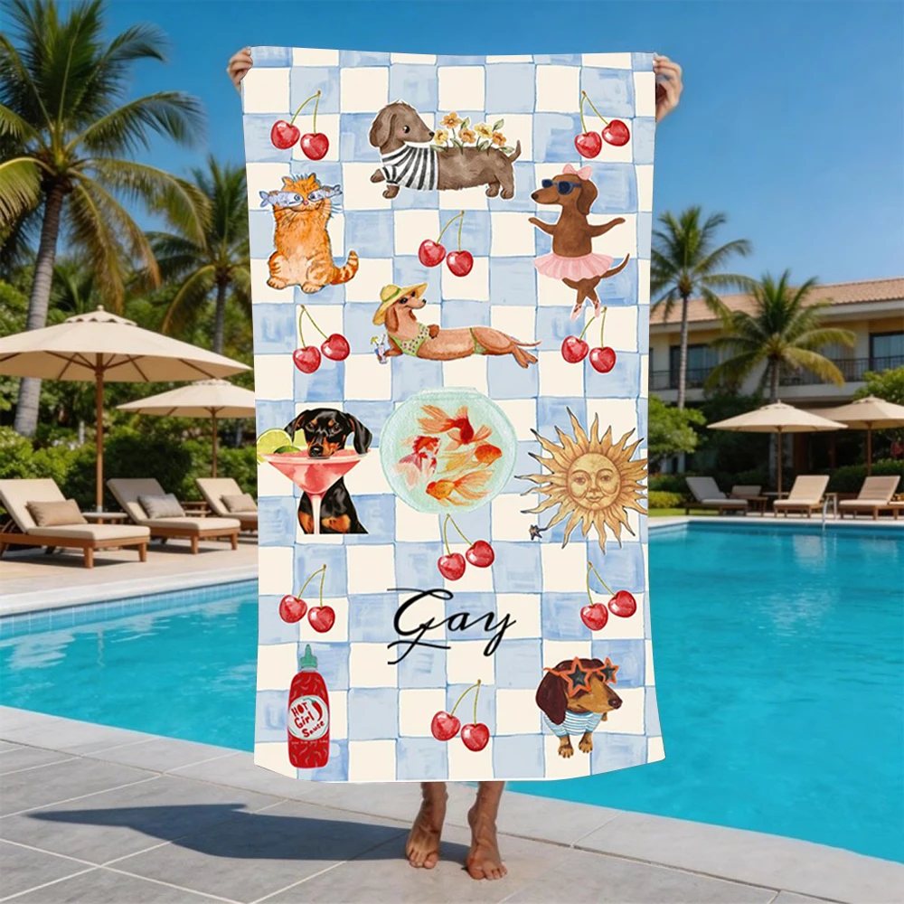 Blue Stripe Dachshund Seafood Pattern Beach Towel Microfiber Sand Proof Pool Towel Summer Swim Seaside Holiday Supply