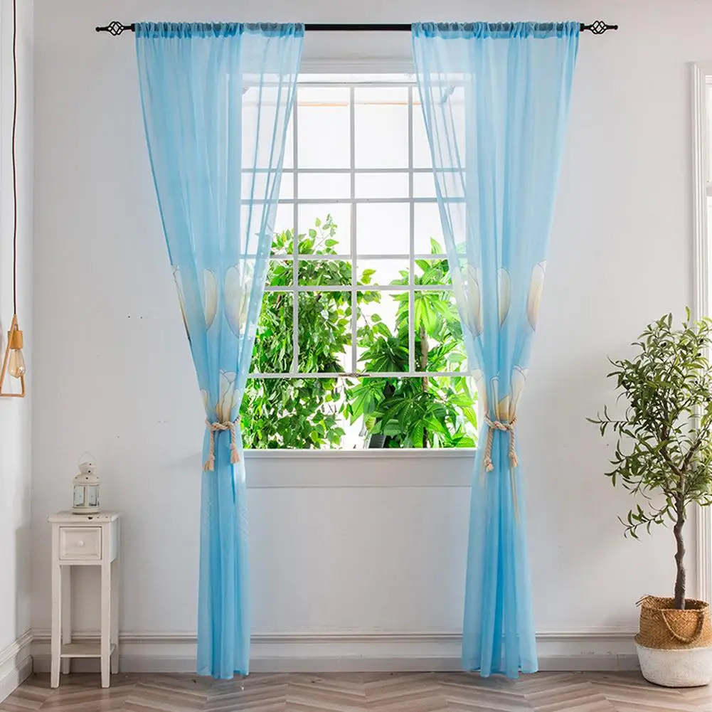 Tulip Pattern Sheer Curtains Weaken Sunlight Window Curtains For Kitchen Bedroom Living Room Yard