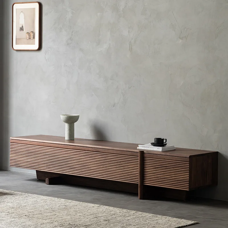 

North American black walnut solid wood TV Nordic simple modern audio-visual Wabi Sansan Italian living room floor cabinet