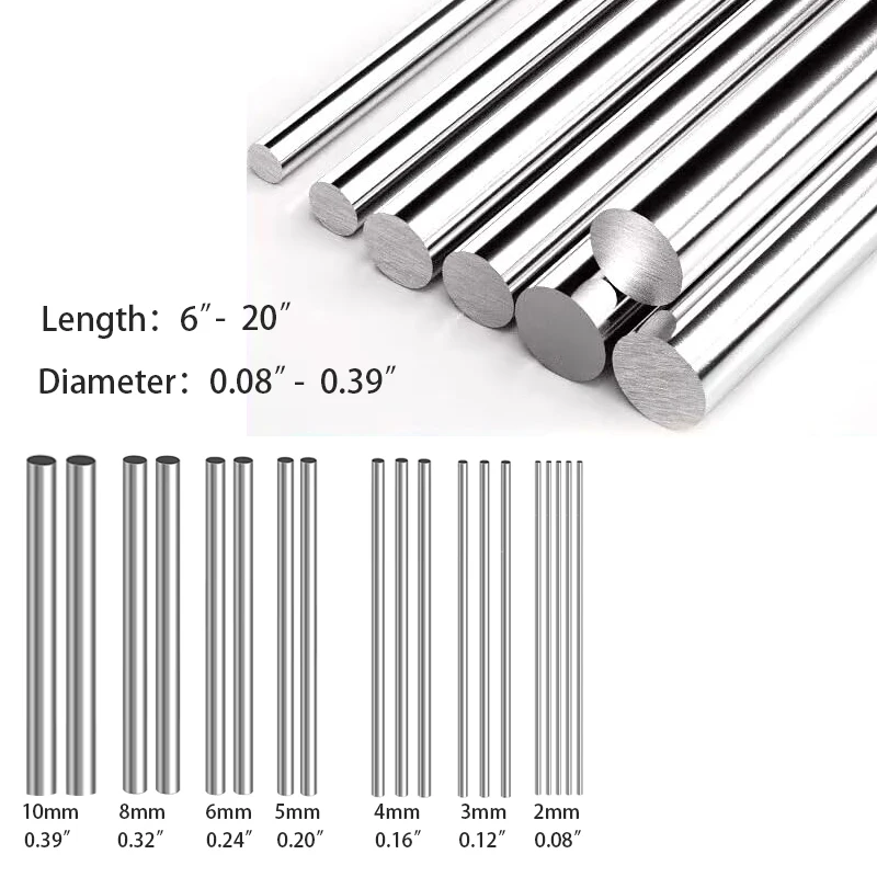 2/5/10Pcs 304 Stainless Steel Solid Round Rod 6in-20in 12 16in Lathe Bar for DIY Craft Tool Diameter 2mm 3mm 4mm 5mm 6mm 8mm 10m