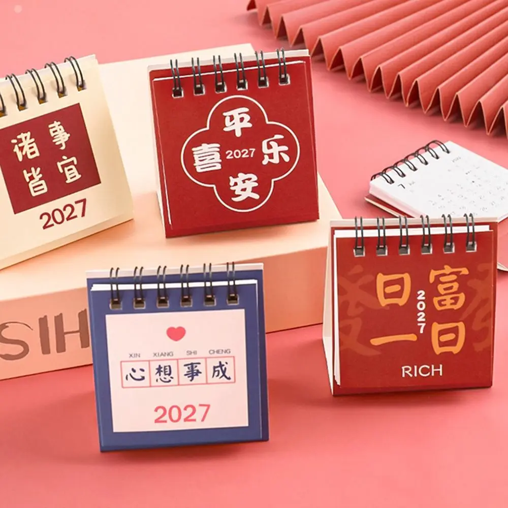 Metal Coil 2027 Desktop Calendar Paper Standing Design Monthly Planner Flip Page Monthly Schedule Spiral Desk Calendar Work Plan