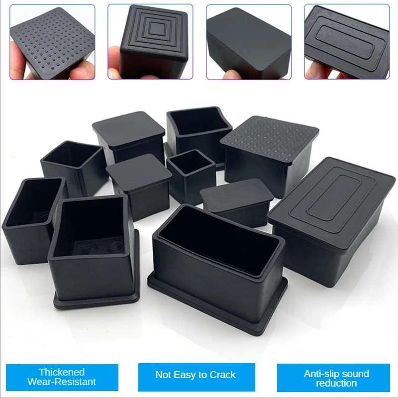 Black Square PVC Rubber Chair Leg Cap Chair Table Leg Furniture Pipe End Cap Table Leg Cap Anti-slip Floor Protection Pipe Plug