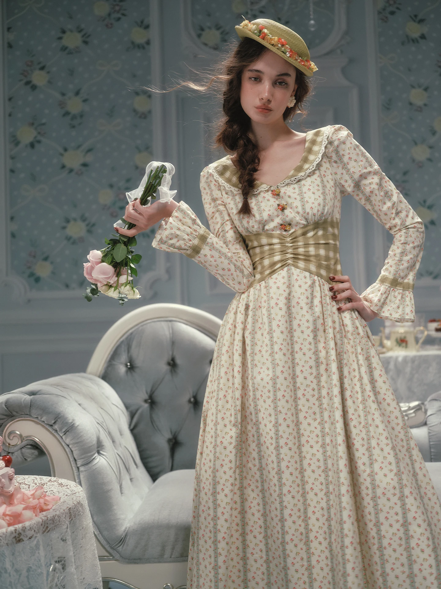 TIYIHAILEY ربيع الخريف النساء فستان كامل الأكمام طويلة ماكسي السيدات 100% القطن XS-XL خمر عالية الخصر المطبوعة منقوشة المرقعة