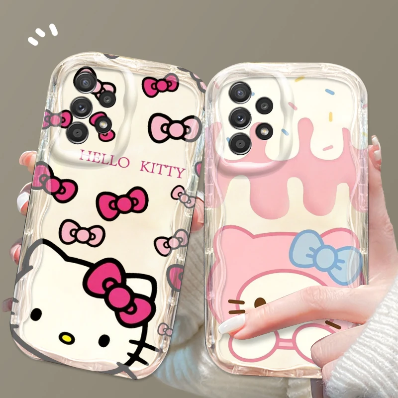 Cute Art Hello Kitty For Samsung A55 A54 A53 A52 A35 A34 A33 A32 A25 A24 A23 A22 A21S A15 A13 A14 5G Wave Oil Funda Phone Case