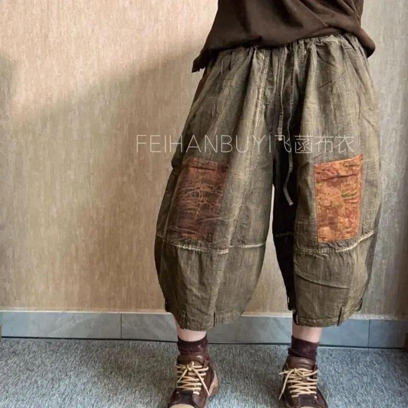 

Летний стиль, женские свободные повседневные брюки с эластичной резинкой на талии, дизайнерские винтажные хлопковые и льняные широкие брюки хорошего качества