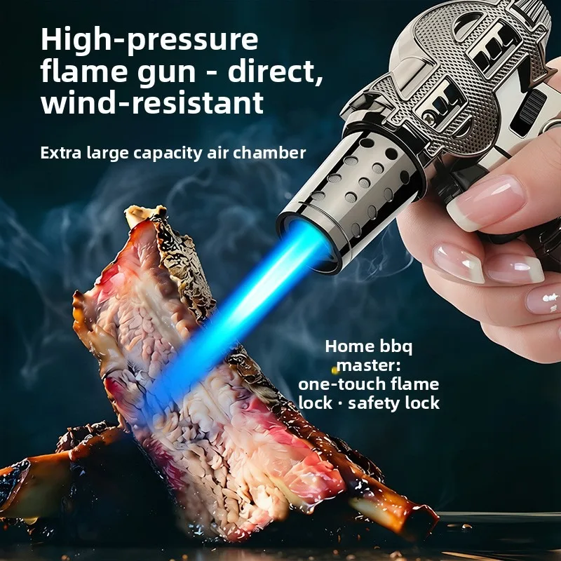 Handheld Portable Large Capacity Gas Direct Injection Gun, Windproof and Refillable Lighter, Multi-purpose Smoking Accessory
