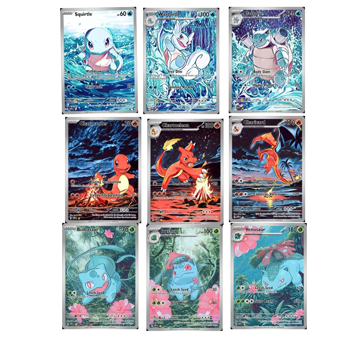 Набор из 9 коллекционных карточек Pokemon PTCG: Чаризард и Венузавр (без блесток), для самостоятельной сборки, с автографами, аниме, мультфильм, подарок