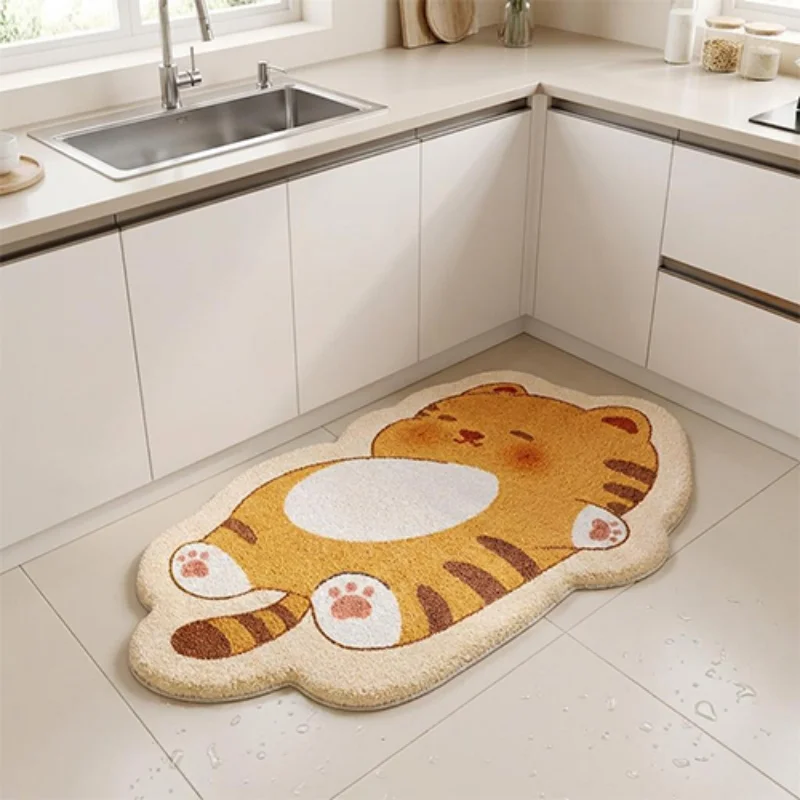 VIKAMA Cute Cartoon Bathroom Floor Mat Non Slip Water Absorbent Washable Toilet Kids Bedroom Side Rug Home Decor