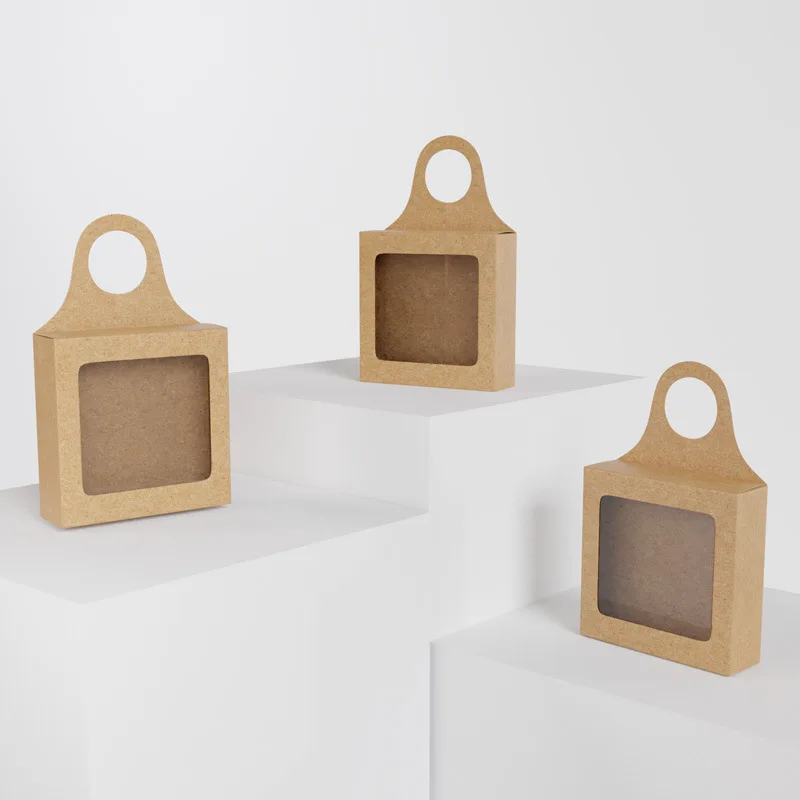 

50/100PCS Kraft Paper Wine Bottle Box with Hook Foldable Design Candy Packaging Box Hangable Paper Box Weddings Party Decoration