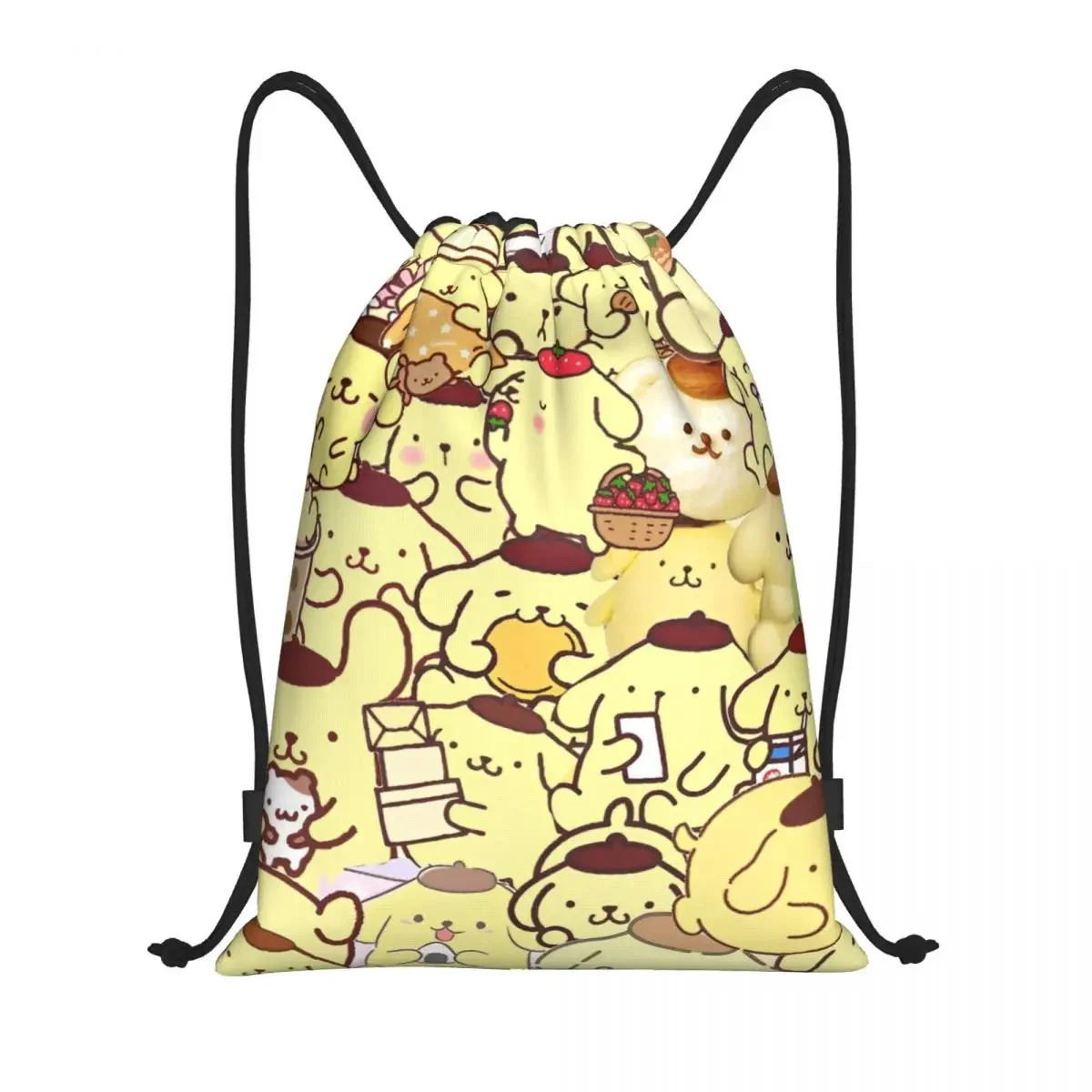 

Sanrio Kawaii Pom Pom Purin Drawstring Backpack Sports Gym Sackpack String Bag for Running