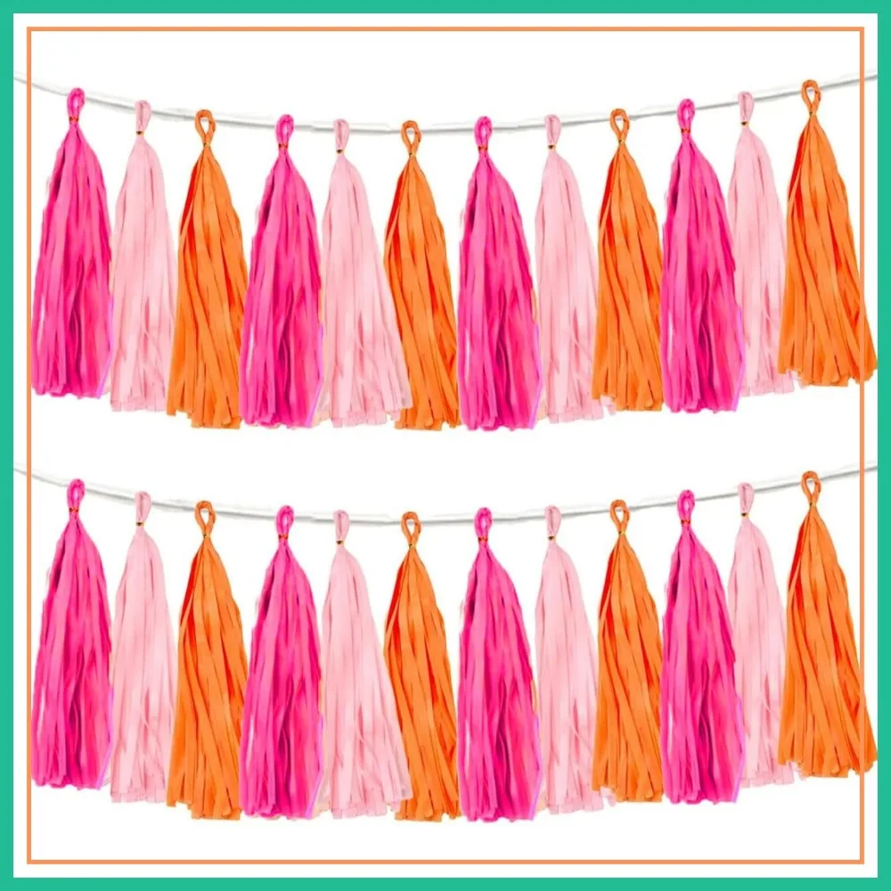 

Paper Tassel Garland Banner for Party Decorations, Pack of 15 - Rose, Pink, Orange