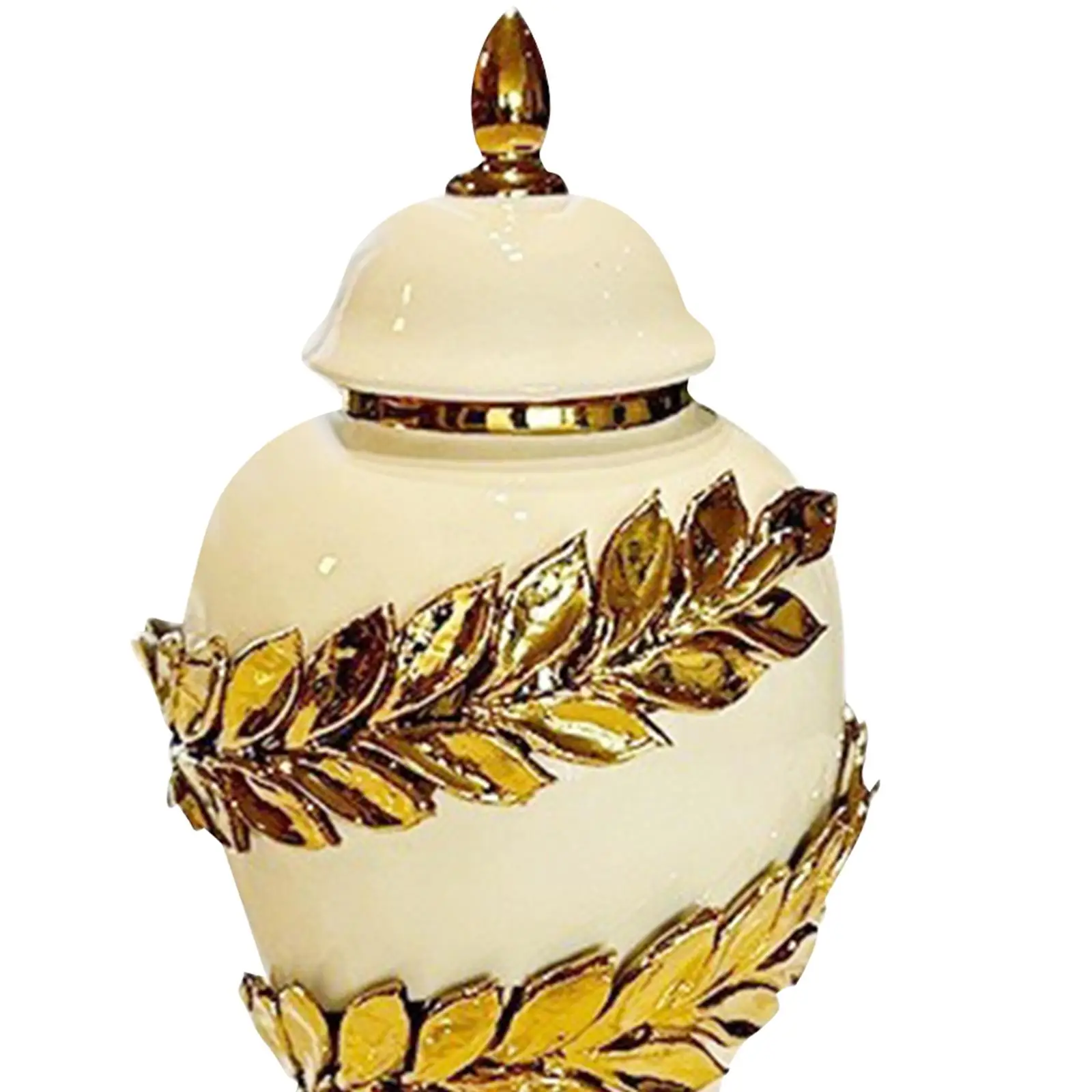 Ceramic Temple Jar with Lid White Golden Porcelain Ginger Vase Storage Container for Living Room Table Centerpiece Tea Canister