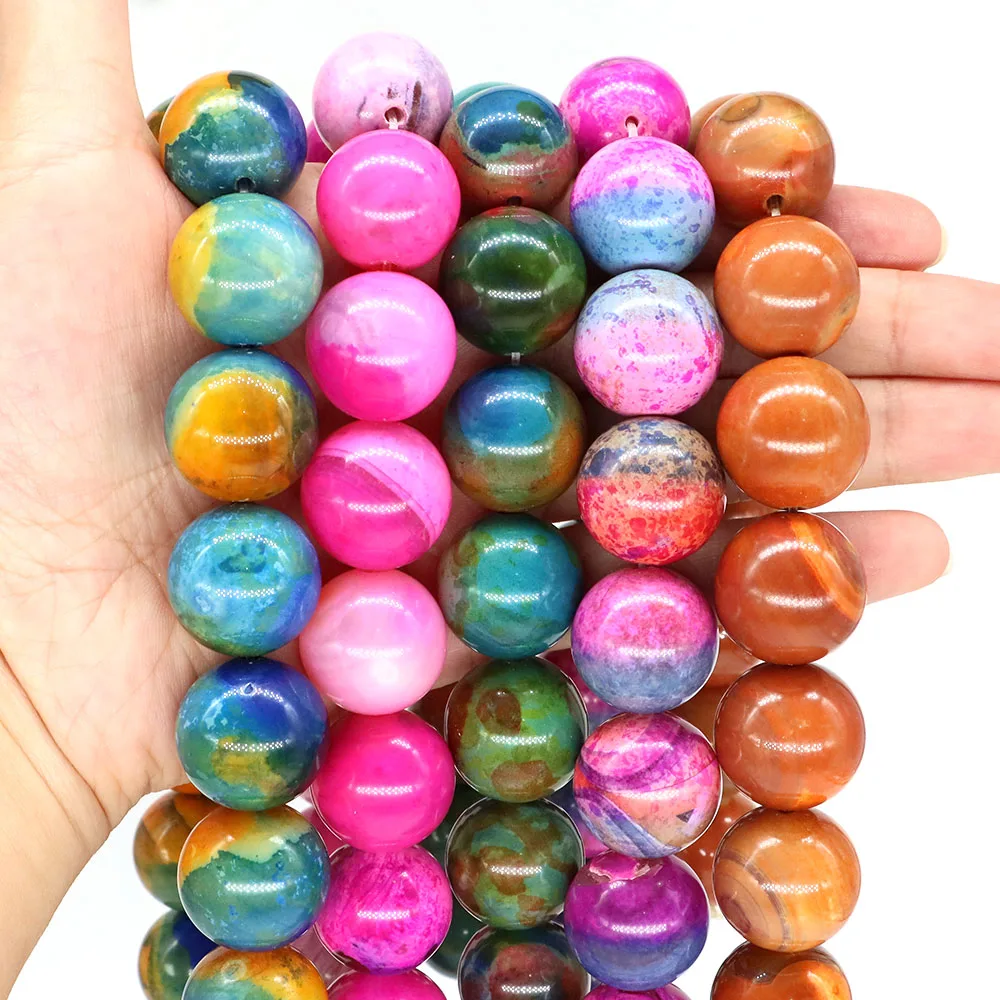 20mm Natural Stones Colorful Agate Beads Round Loose Spacer Gemstones Beads for Jewelry Making DIY Bracelet Necklace Accessories