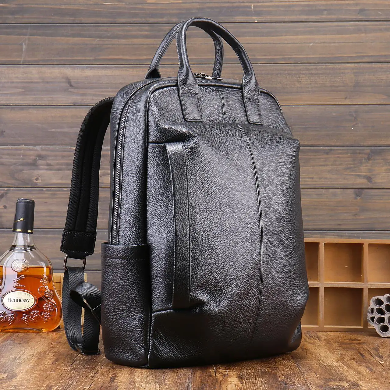 2024 New Brand Fashion Genuine Leather Men Woven Backpacks Real Natural Leather Student Backpack Boy Luxury Computer Laptop Bag