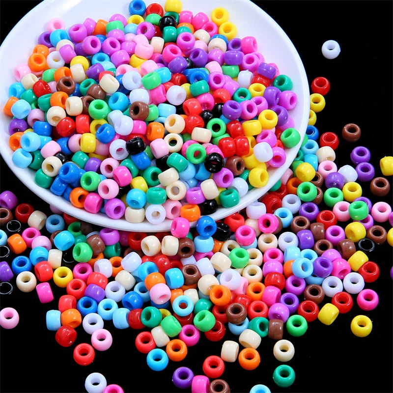100Pcs Acrylic Pony Beads 9x6mm Bulk Plastic Large Hole Decorative Beads For DIY Friendship Bracelet Jewelry Making Braids 썸네일 6