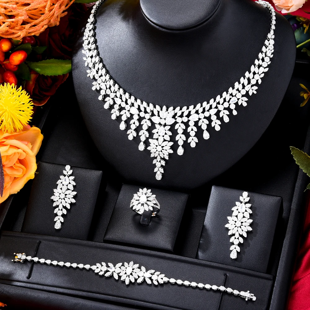 GODKI Luxury Feather Leaf African Jewelry Sets Necklace Earrings Bangle Ring Set For Women Wedding Jewelry Trendy HOT New 2023