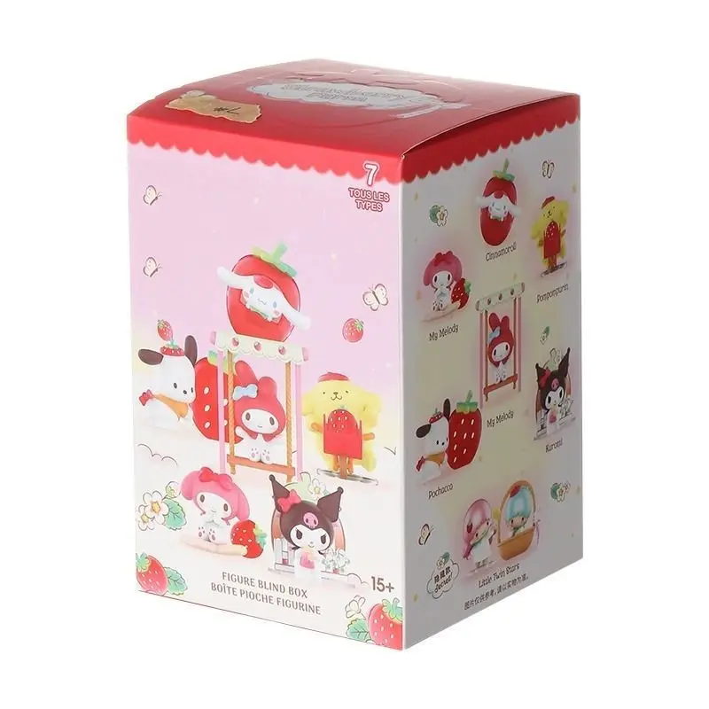 Sanrio personajes fresa serie Estate caja ciega Kuromi My Melody Cinnamoroll personaje modelo Pom Purin muñeca regalo juguete