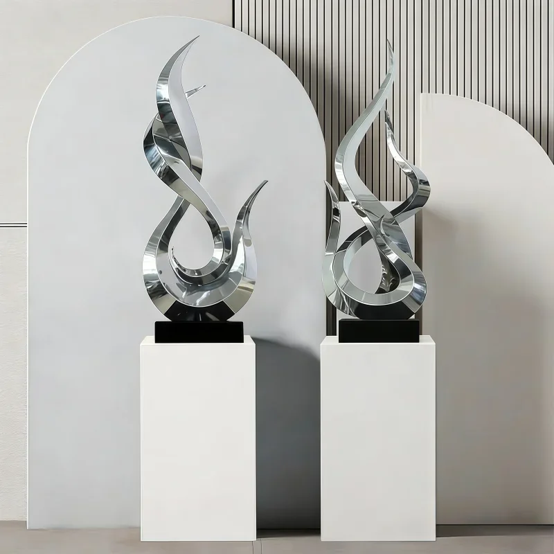 Nn Modern Light Luxury Abstract Stainless Steel Sculpture Hotel Lobby Art Living Room Floor Decoration Metal Handicrafts Ornamen