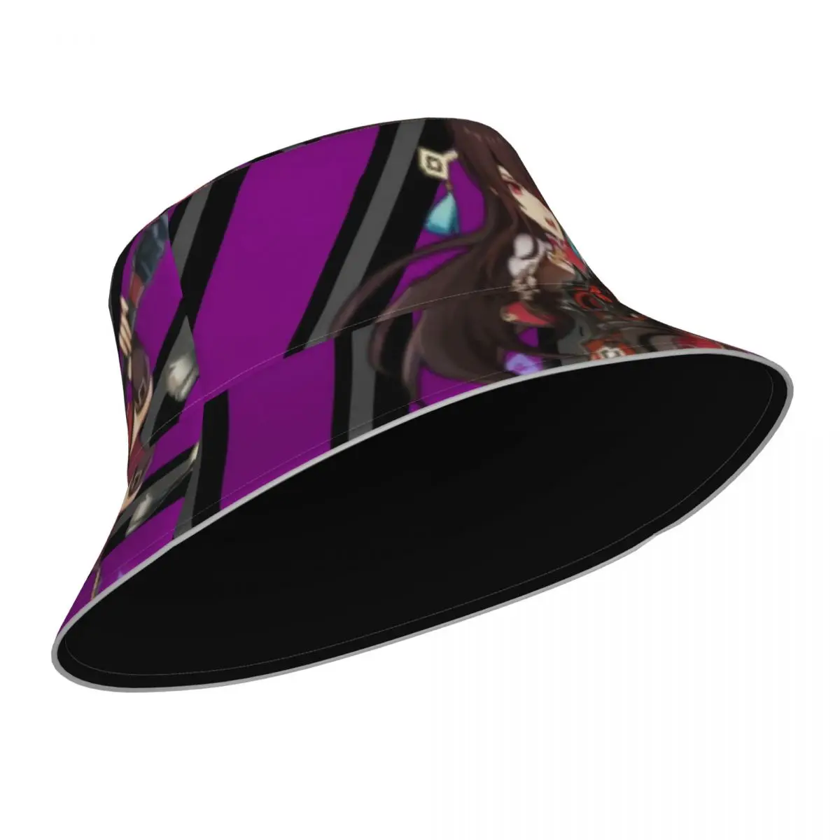 Genshin Anime Bucket Hat Beidou Wish Print Men Women Hawaii Fisherman Hats Double-sided Wear Fashionable Reflective Sun Hat