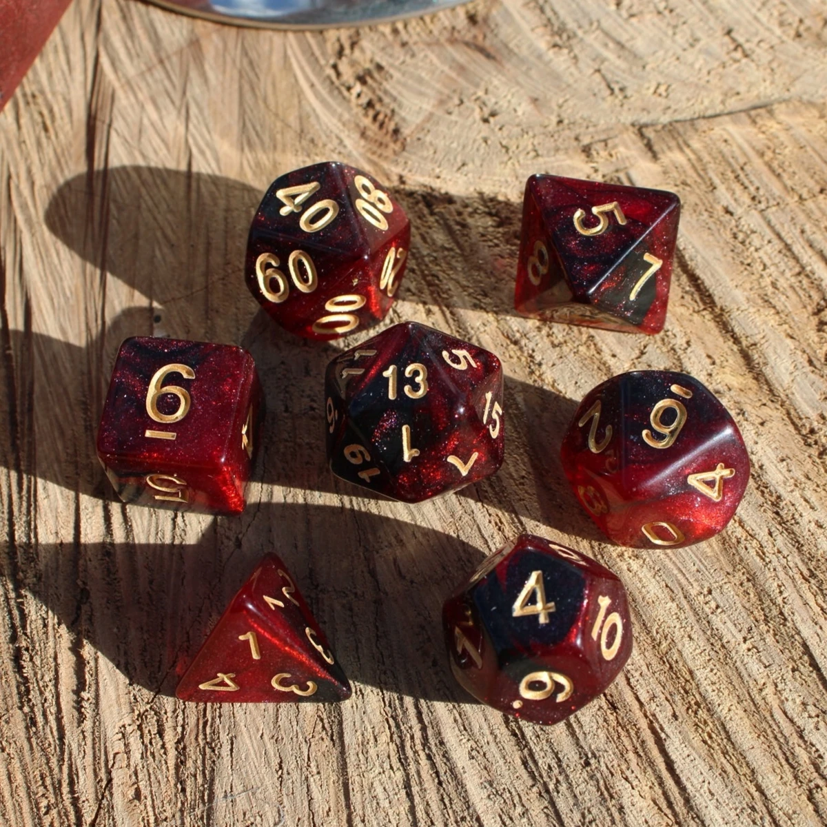 7Pcs/Set Deep Red Starry Sky Galaxy Dice for DND Dungeons and Dragons Table Games D&D RPG Tabletop Roleplaying