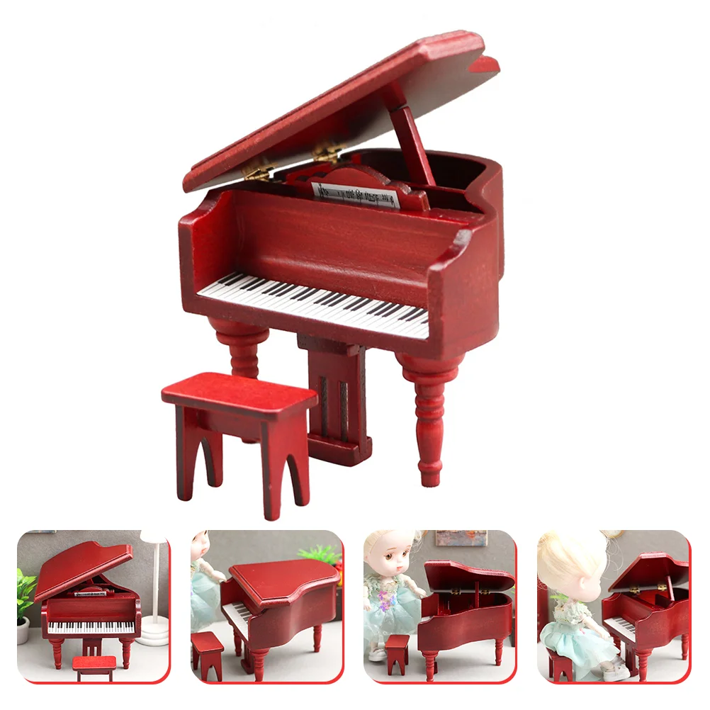 

Toy Mini Piano Miniature Model Ornaments 89X88X68CM Dollhouse Wooden Red Micro Scene