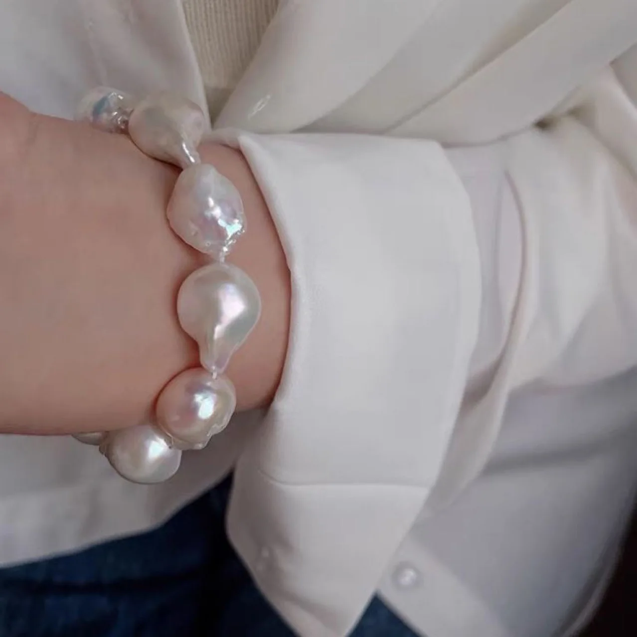 Pulseira de pérola barroca do Mar do Sul AAA13-14mm 925s 7,5-8 polegadas