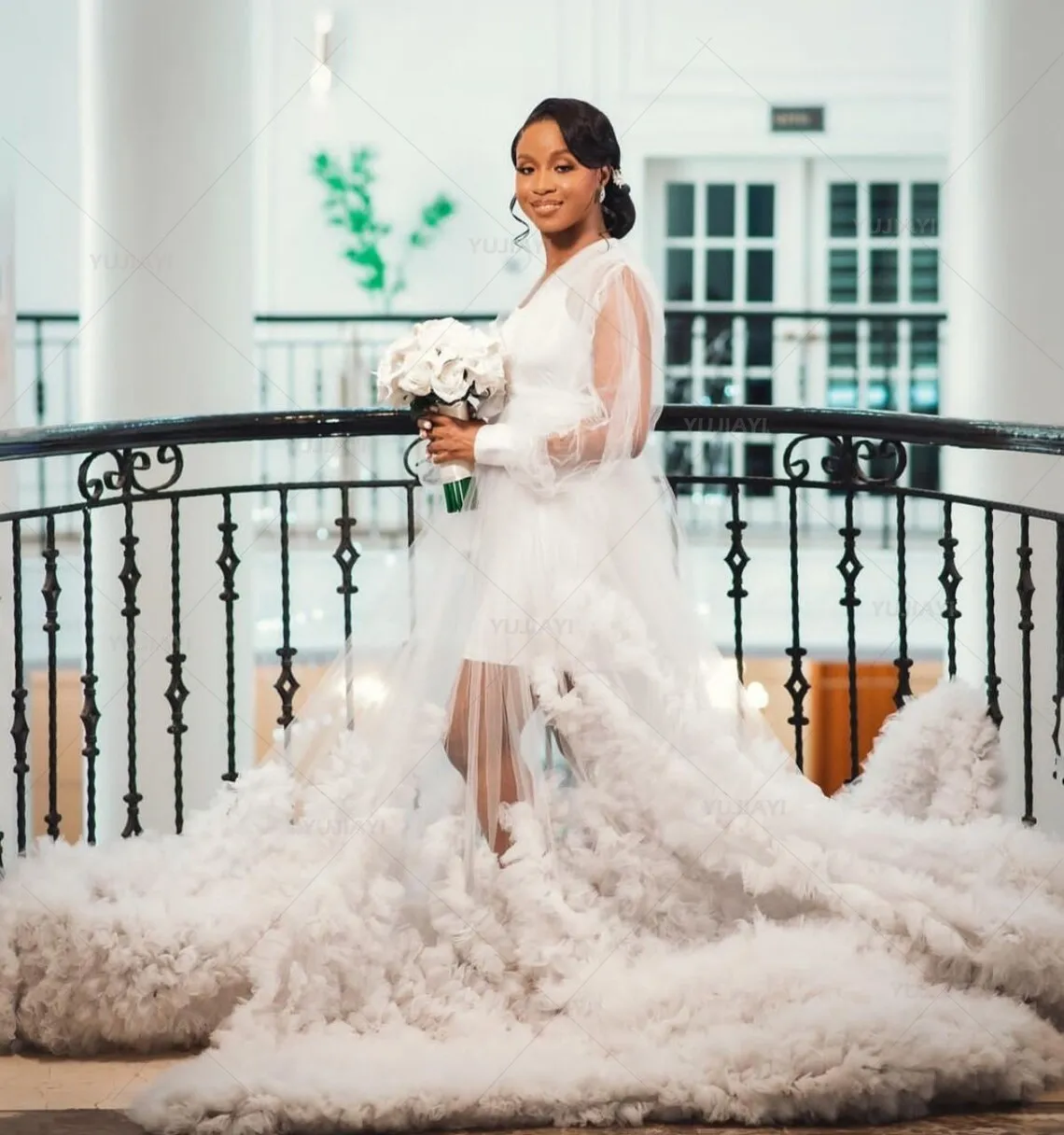 Abito da sposa bianco in Tulle Extra gonfio Ruffles abito premaman per servizio fotografico donna Prom Party abito da gravidanza indumenti da notte indumenti da notte