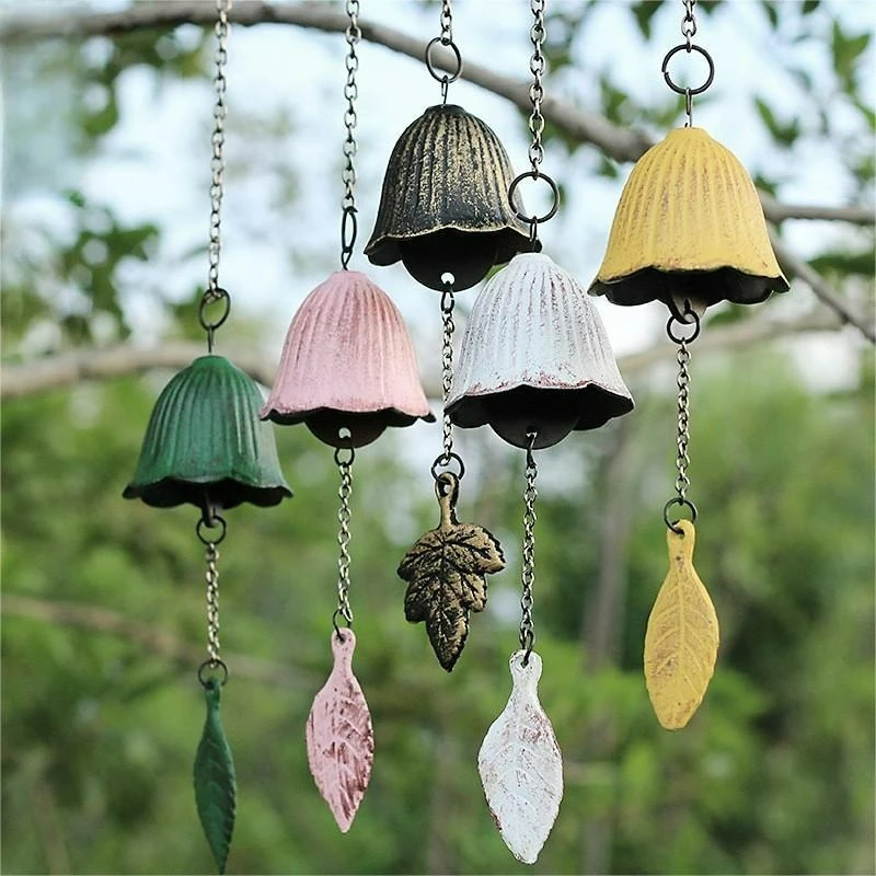 5PCS Creative Cast Iron Wind Chime Hanging Decoration, Metal Retro Hanging Leaf Bell for Outdoor Garden Bell Patio Balcony